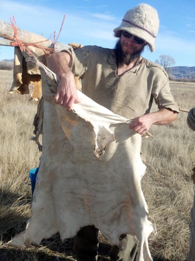 Barnes working a hide.