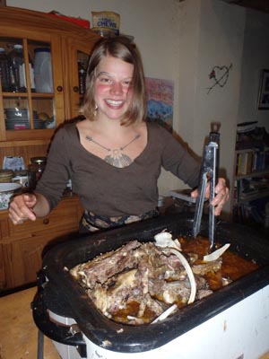Bartle cooking in the roasting pan.