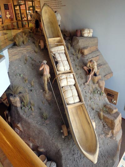 Portaging the Great Falls of the Missouri - Lewis and Clark Interpretive Center dugout canoe.