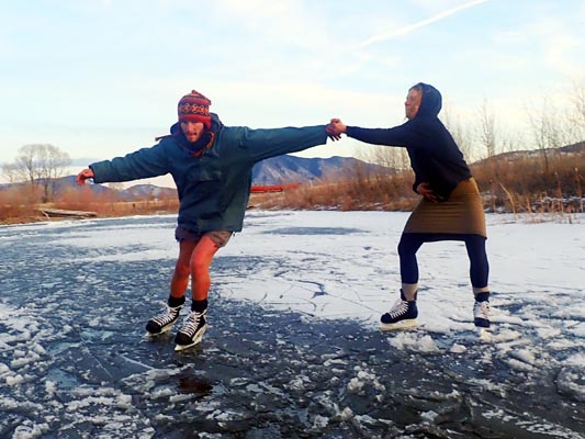 Ice skating on the River Camp pond.