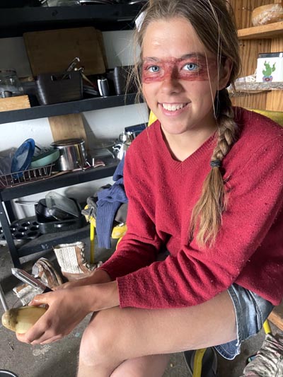Raye in the camp kitchen.