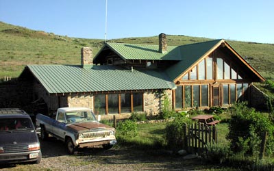 Stone and log house.